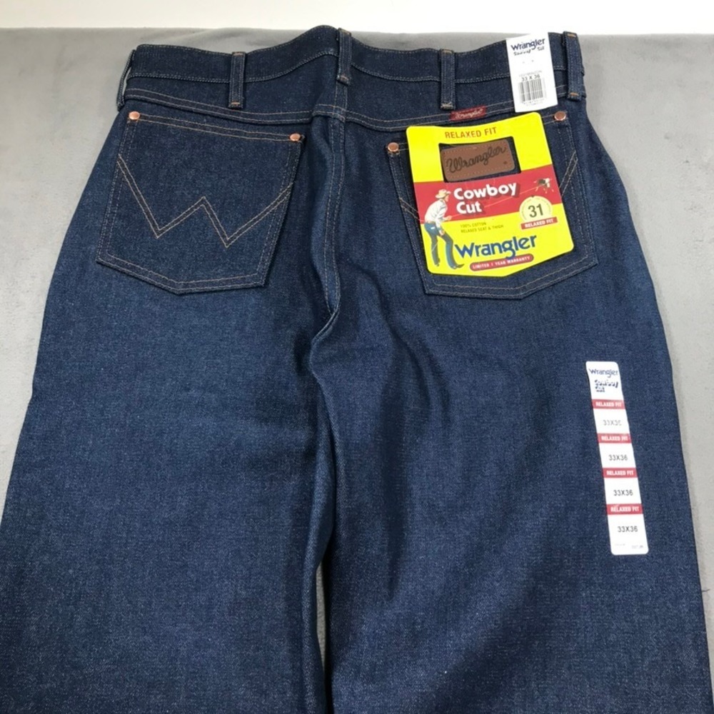 Wrangler Cowboy Cut Jeans Men 33x36 Blue Raw Wash Denim Relaxed Fit NEW